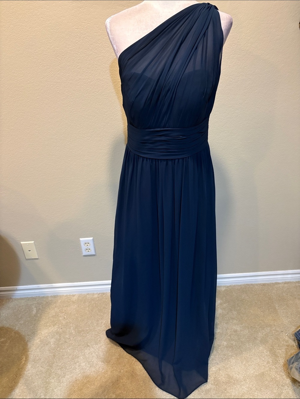 Camille La Vie One-Shoulder Navy Blue Chiffon Gown-Size 10 - Picture 6 of 16